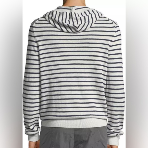 VINCE Striped Hoodie Linen Cotton Pullover Sweater Lightweight Navy‎ Preppy XL - Picture 1 of 17
